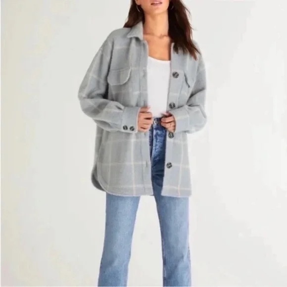 NEW Z Supply Women's Plaid Tucker Jacket - Morning Fog (S)